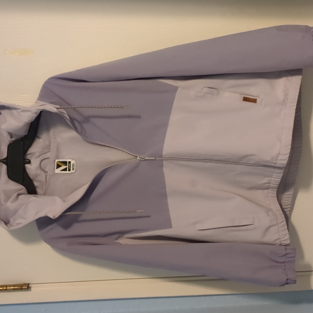 Purple color block rain coat